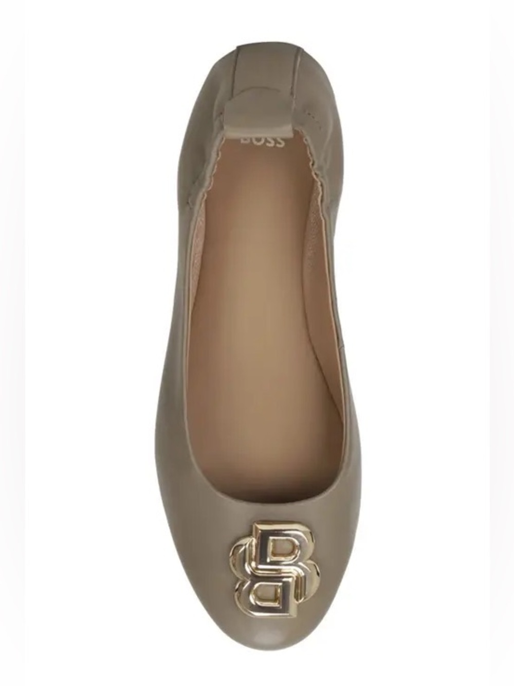 NIB BOSS Dasy Ballerina Ballet Flat Brown Taupe Leather Logo Sz 12
